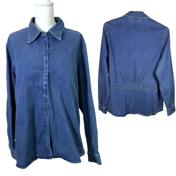 Liz Claiborne Denim Jacket Shirt Cinch Back Medium Wash Women Plus 3X - Picture 1 of 13